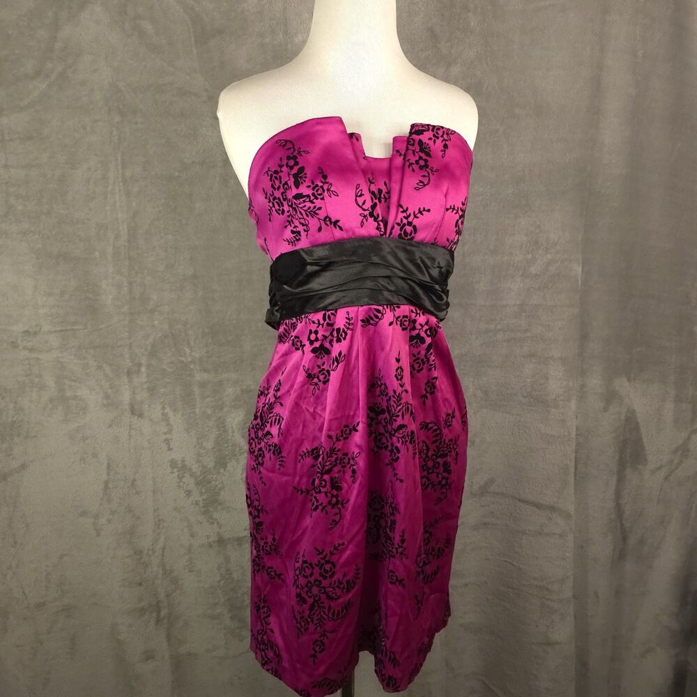 Vintage Trixxi Y2K Strapless Velvet Burnout Dress Babydoll Hot Pink Size 5 HOCO